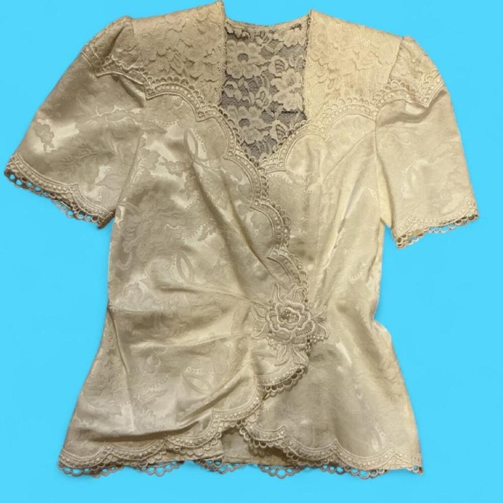 Vintage scott mcclintock ivory jacquard wrap blouse
